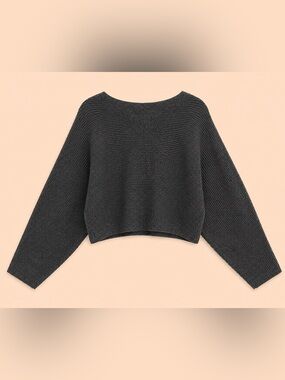 CHARCOAL RIBBED BOATNECK SWEATER